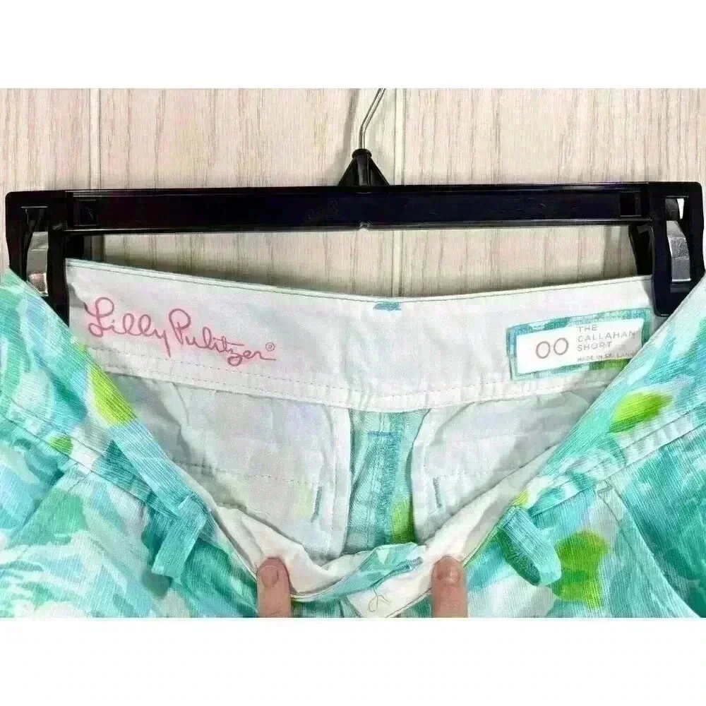 Lilly Pulitzer Shorts Size 00 Blue The Callahan Floral Cotton Chino Rose Print